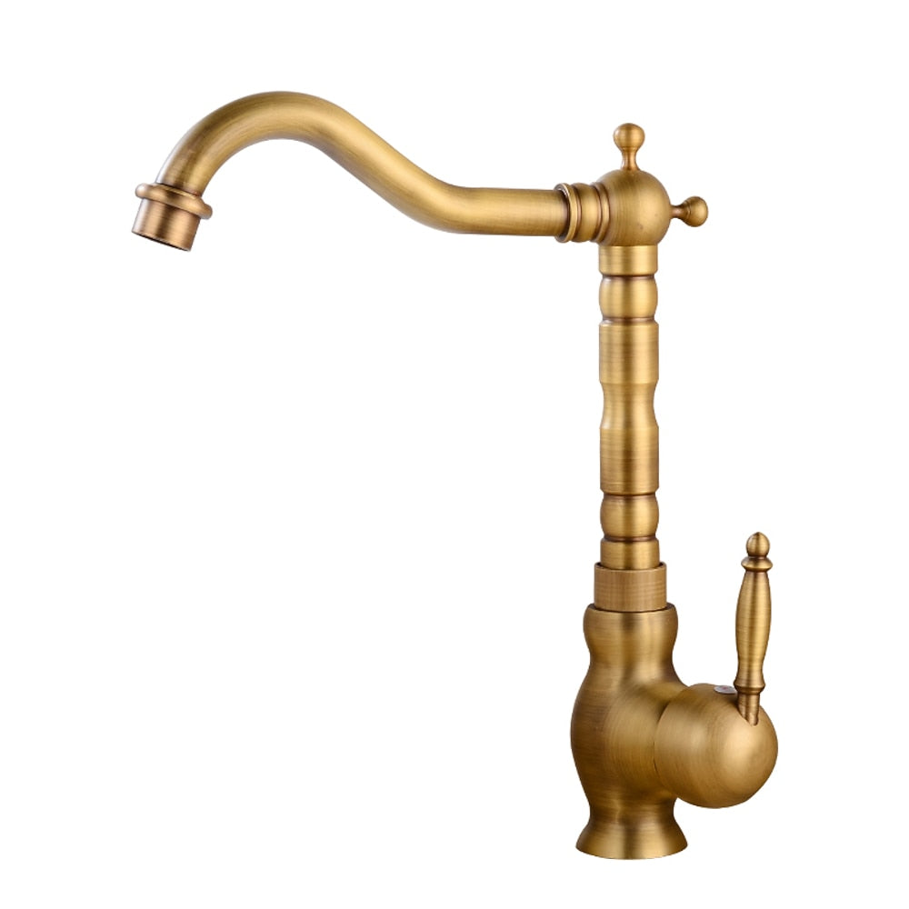 Retro Single-Hole Bathroom Vessel Sink Faucet, Single-Handle Brass Swivel Faucet, Antique Brass / Chrome / Polished Gold