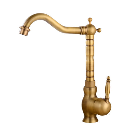 Retro Single-Hole Bathroom Vessel Sink Faucet, Single-Handle Brass Swivel Faucet, Antique Brass / Chrome / Polished Gold