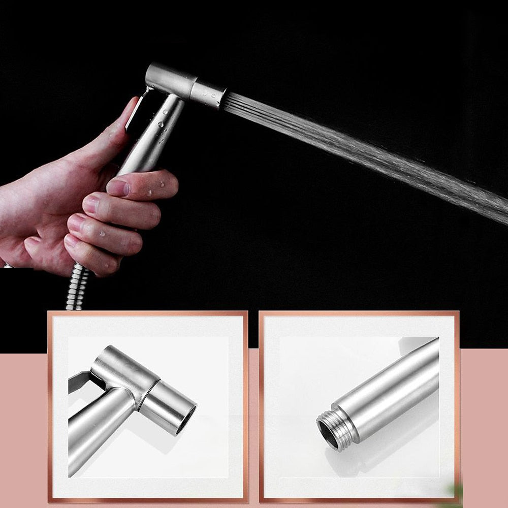 No-Drilling Wall-Mount Bidet Sprayer Set, Handheld Toilet Shattaf Sprayer, Stainless Steel / Matte Black