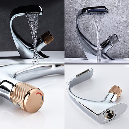 Modern Waterfall Bathroom Faucet, Single-Hole Brass Vessel Sink Faucet