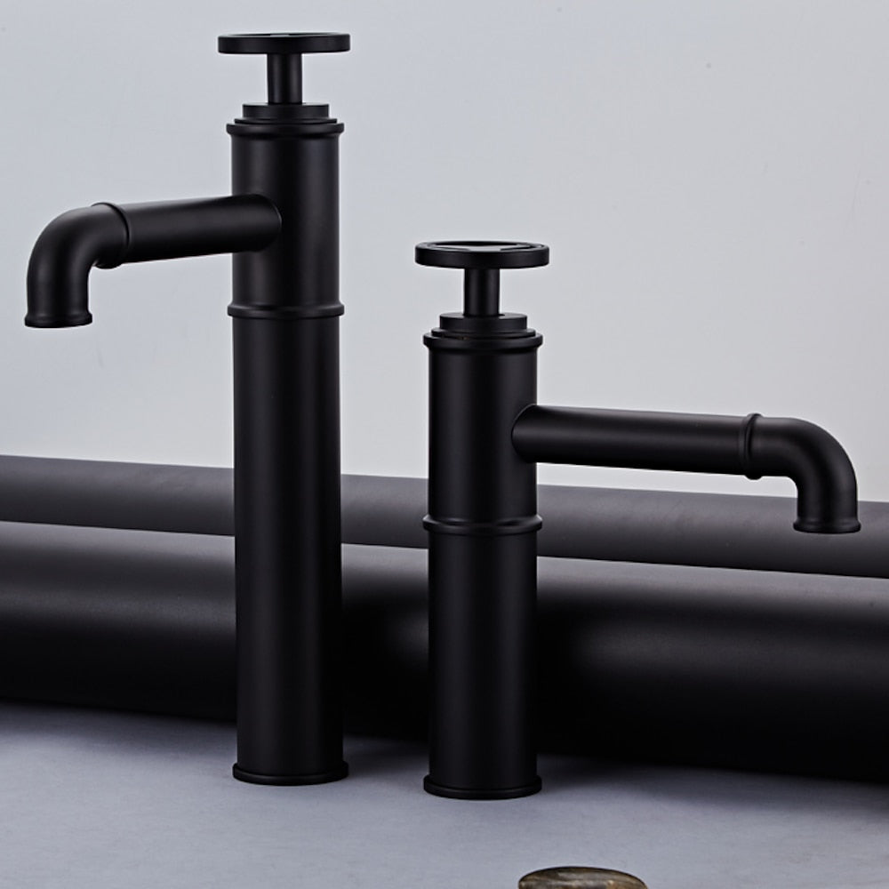 Matte Black Industrial Single-Hole Vessel Sink Faucet, Single Wheel Handle Brass Bathroom Faucet