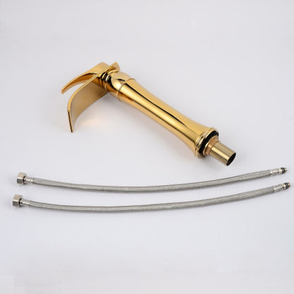 Polished Gold Waterfall Vessel Sink Faucet, Single-Handle Brass Bathroom Faucet