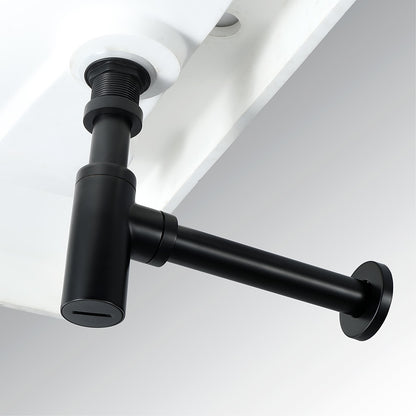 Contemporary Round Brass Bottle P-Trap, Bathroom Basin Sink Drain with Pop-Up Drain, Matte Black / Chrome