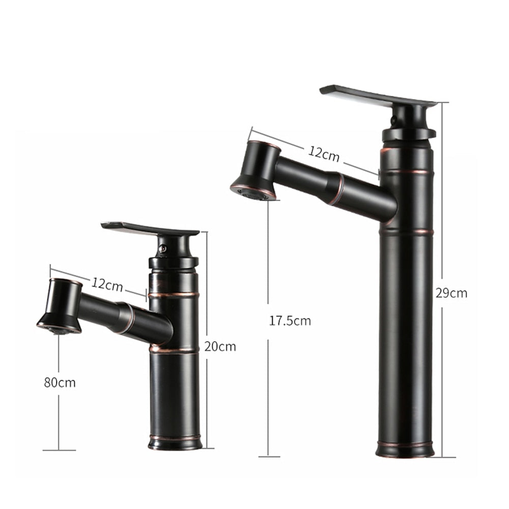 Pull-Out Spray Single-Hole Faucet, Single-Handle Brass Vintage Bathroom Faucet, Matte Black / Oil-Rubbed Bronze / Antique Brass / Brushed Nickel
