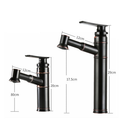 Pull-Out Spray Single-Hole Faucet, Single-Handle Brass Vintage Bathroom Faucet, Matte Black / Oil-Rubbed Bronze / Antique Brass / Brushed Nickel