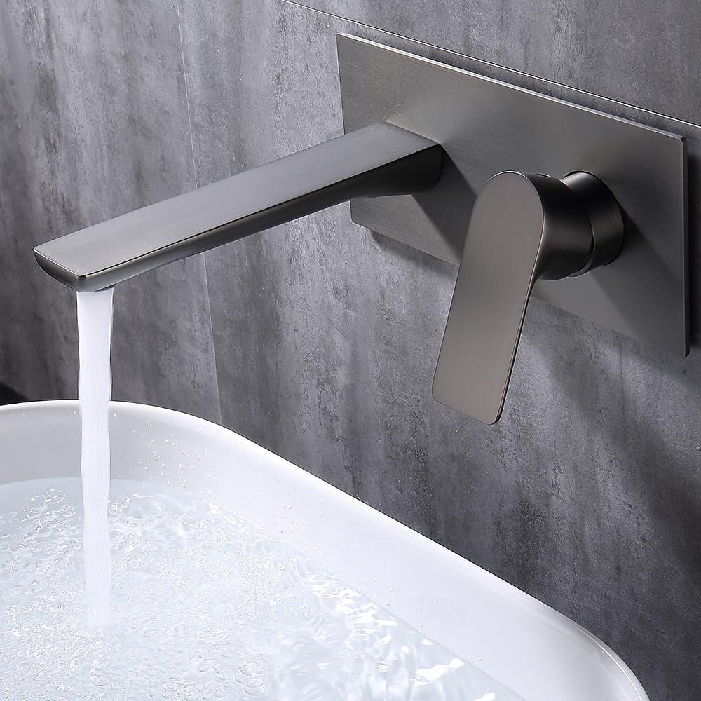 Modern Wall-Mount Bathroom Faucet, Single-Handle Brass Basin Faucet, Matte Black / Brushed Gold / Gunmetal