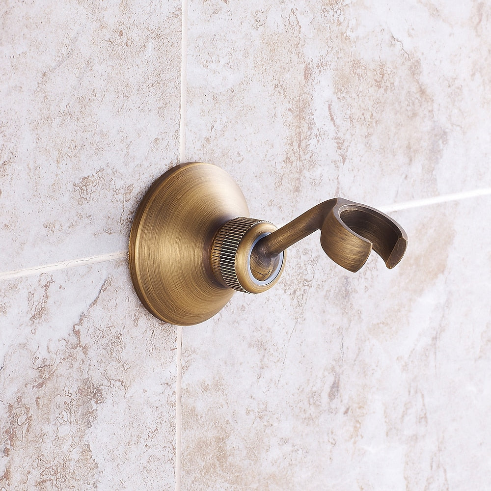 Antique Brass Wall-Mount Tub Faucet, Single-Handle Bath Shower Mixer Tap with Handheld Shower
