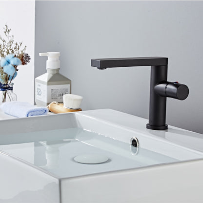 Modern Brass Single-Hole Bathroom Faucet, Single-Handle Swivel Spout Faucet, Brushed Gold / Matte Black