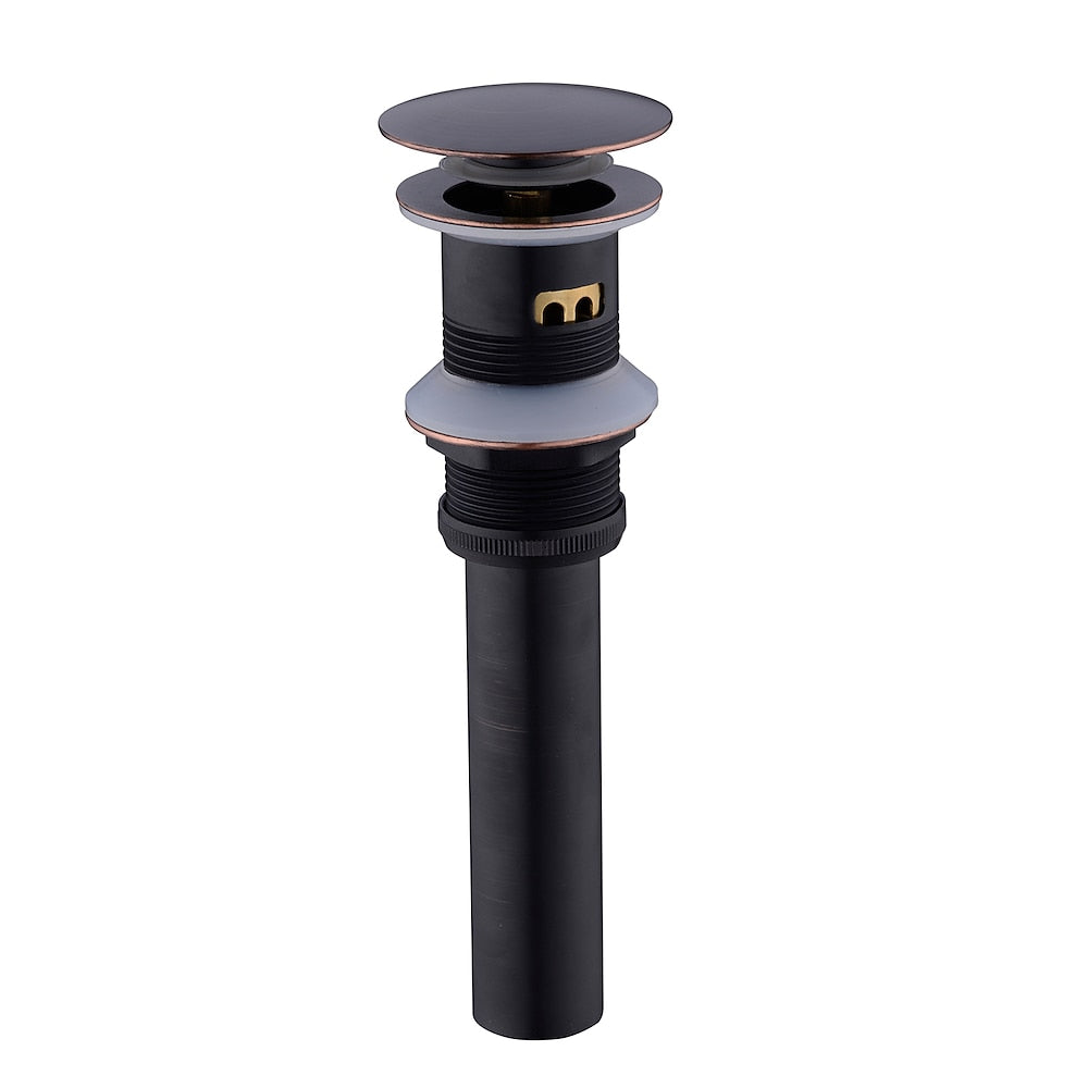 Pop-Up Sink Drain with Overflow, Contemporary Brass Basin Drain, Chrome / Brushed Nickel / Oil-Rubbed Bronze / Antique Brass