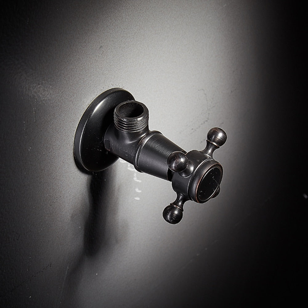Retro Carved Brass Angle Valve, Wall-Mount Water Shut-Off Valve, Antique Brass / Matte Black / Polished Gold