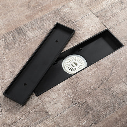Matte Black Brass Linear Floor Drain, Contemporary Bathroom Shower Floor Drain with Removable Cover