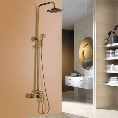 Antique Brass Wall-Mount Rainfall Shower System, Single-Handle Shower Faucet Set with Handheld Shower