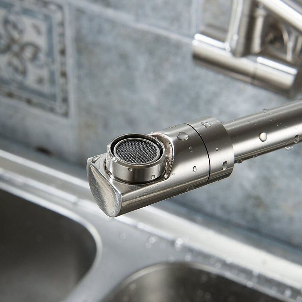 Brushed Nickel Double-Jointed Wall-Mount Pot Filler Faucet, Modern Single-Handle Brass Faucet