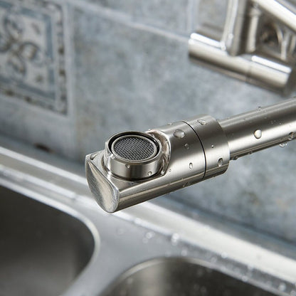Brushed Nickel Double-Jointed Wall-Mount Pot Filler Faucet, Modern Single-Handle Brass Faucet