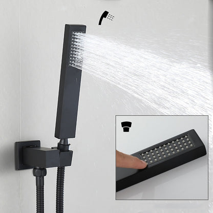 Matte Black Wall-Mounted Rainfall Shower System, Concealed Shower Faucet Set with Handheld Shower