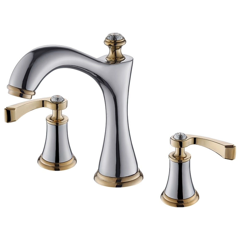 360-Degree Swivel Vintage Bathroom Faucet, Double-Handle Widespread Basin Faucet, Chrome / Matte Black / Matte White
