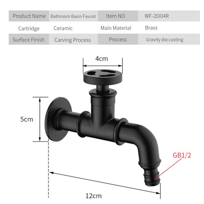 Industrial Single-Cold Wall-Mount Faucet, Single-Handle Brass Utility Faucet with Wheel Handle, Matte Black / Polished Gold
