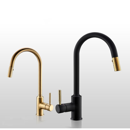 Pull-Down High-Arc Kitchen Faucet, Single-Handle Brass Faucet