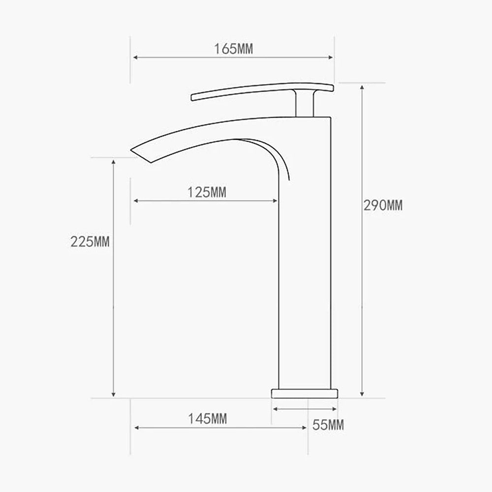 Waterfall Modern Bathroom Vessel Sink Faucet, Single-Handle Single-Hole Brass Basin Faucet