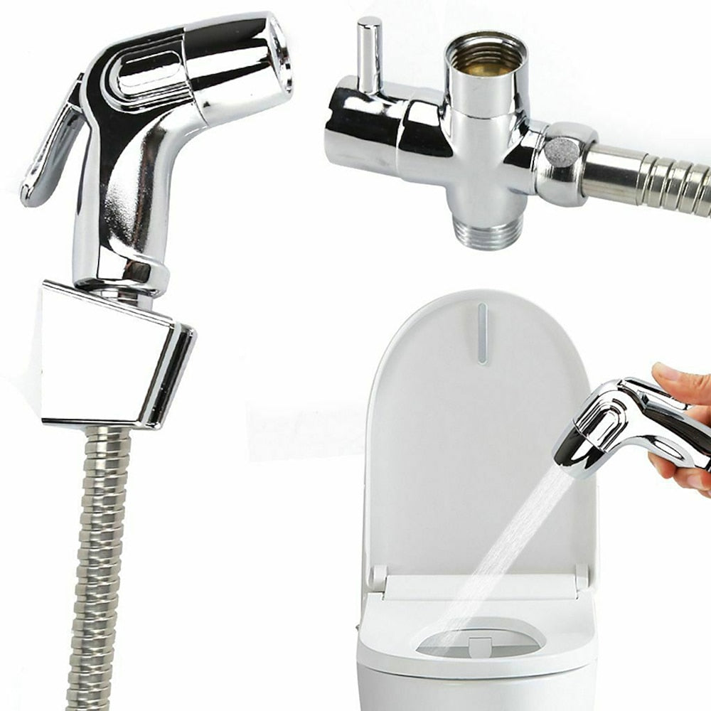 Chrome Handheld Bidet Sprayer Set, Stainless Steel Toilet Bidet Faucet with Hose