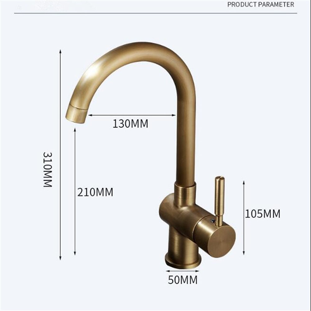 Antique Brass Traditional Bathroom Faucet, Single-Handle High Arc Swivel Spout Faucet