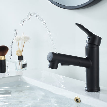 Modern Pull-Out Spray Bathroom Faucet, Single-Handle Brass Faucet, Matte Black / Chrome