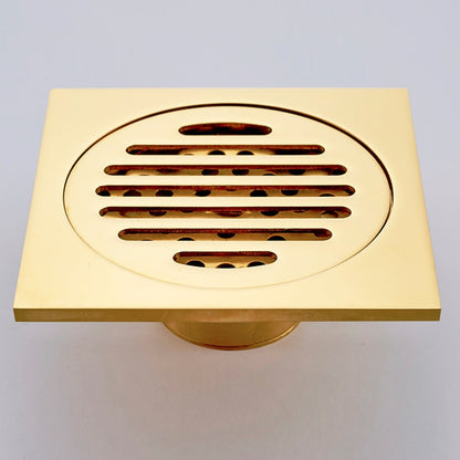 Polished Brass Square Shower Floor Drain, Contemporary Brass Floor Drain with Removable Cover