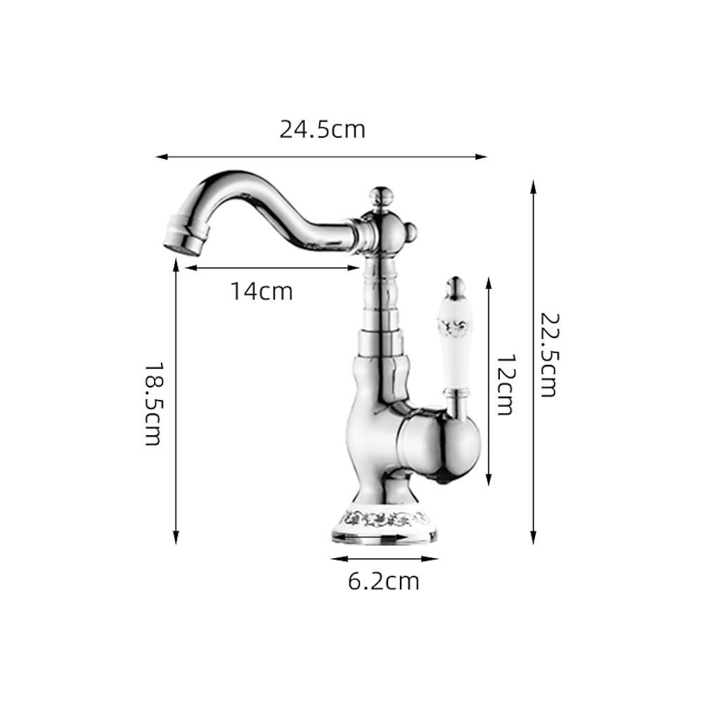 Traditional Swivel Spout Bathroom Faucet, Single-Hole Single-Handle Ceramic Lever Faucet, Antique Brass / Chrome / Polished Gold