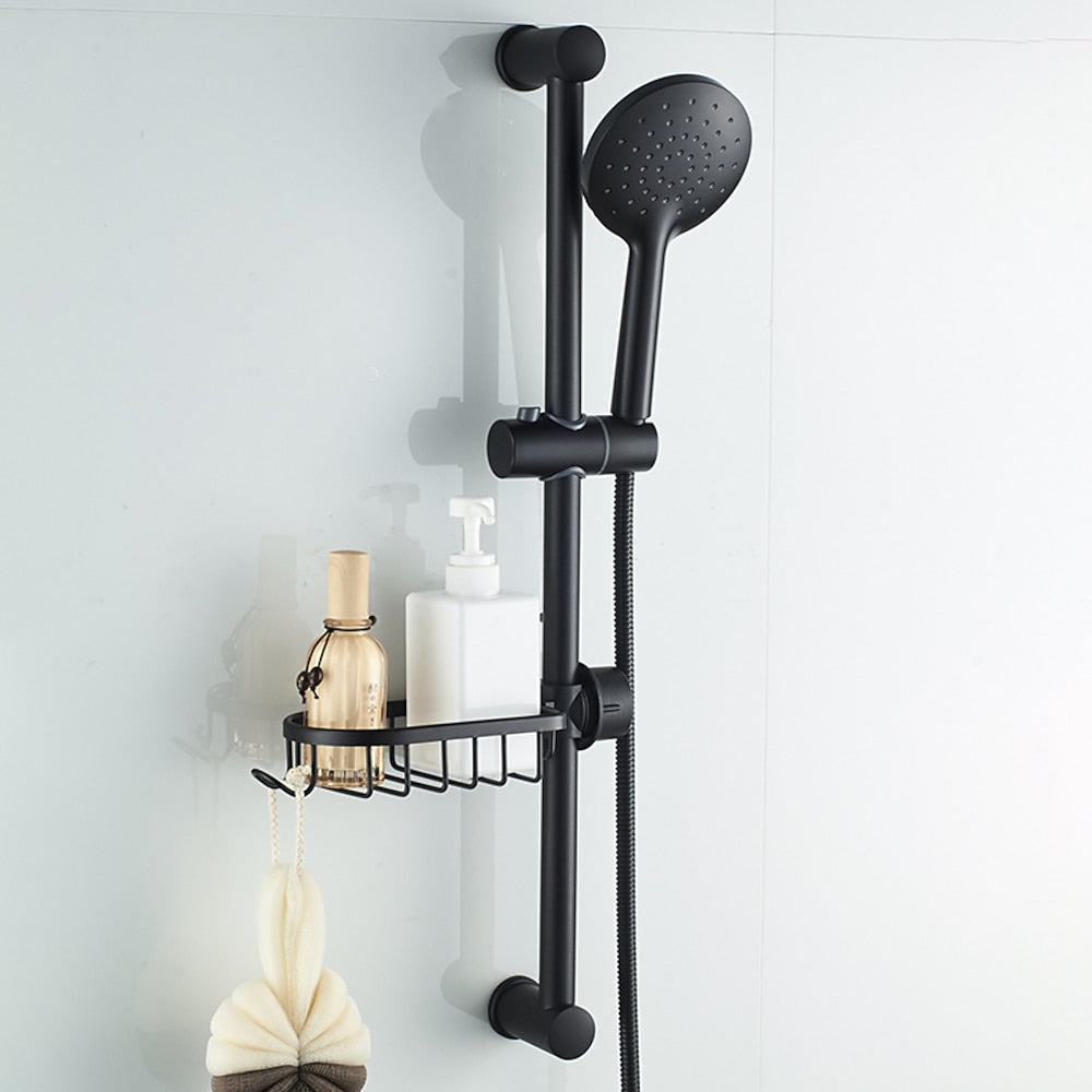 Modern Aluminum Faucet Storage Rack, Clamp-On Sink Caddy Organizer with Integrated Hooks, Black / Silver