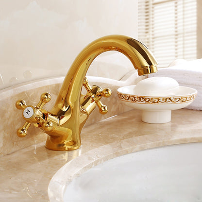 Vintage Single-Hole Bathroom Faucet, Dual Cross Handle Brass Faucet