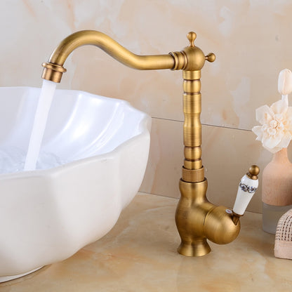 Retro High Arc Vessel Faucet, Single-Handle Brass Swivel Spout Faucet, Antique Brass / Chrome / Polished Gold