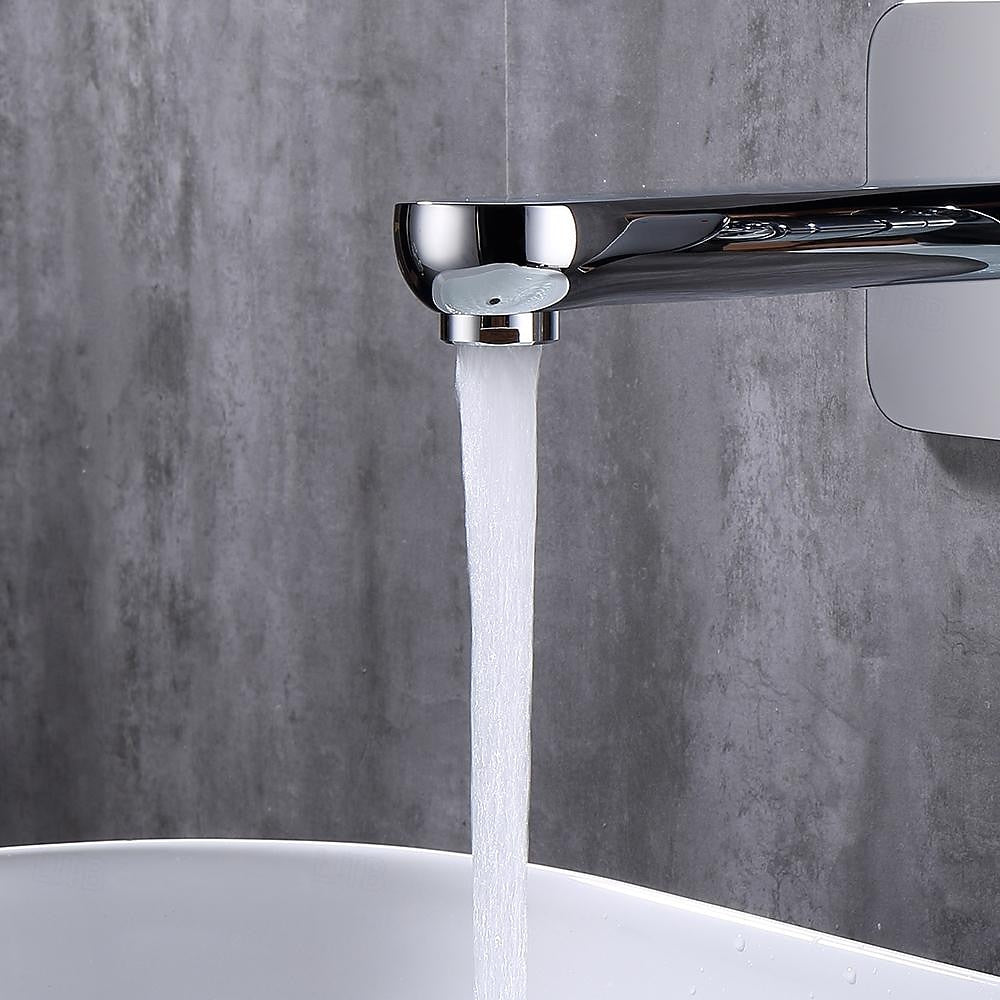 Chrome Wall-Mount Bathroom Faucet, Single-Handle Basin Faucet with Escutcheon Plate