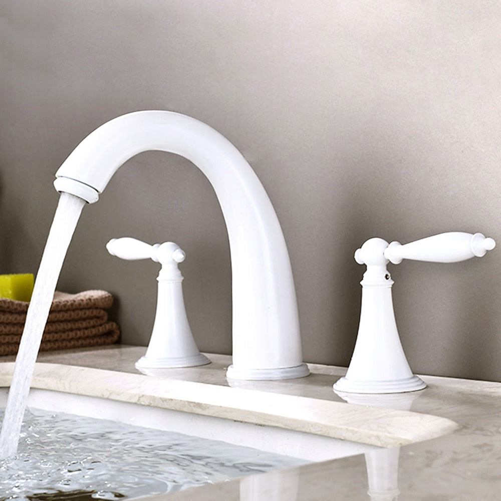 Modern High Arc Bathroom Sink Faucet, Widespread Dual-Handle Faucet, Matte Black / Matte White / Gunmetal / Chrome