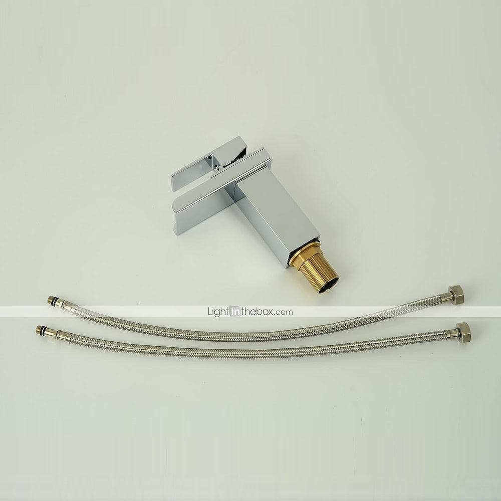 Waterfall Bathroom Faucet, Modern Single-Handle Single-Hole Faucet, Silver / Gold / Black