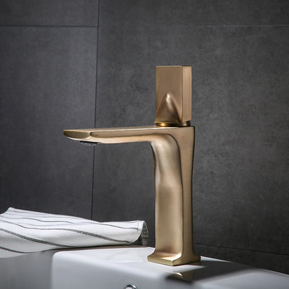 Brushed Gold Modern Bathroom Sink Faucet, Single-Hole Single-Handle Brass Faucet