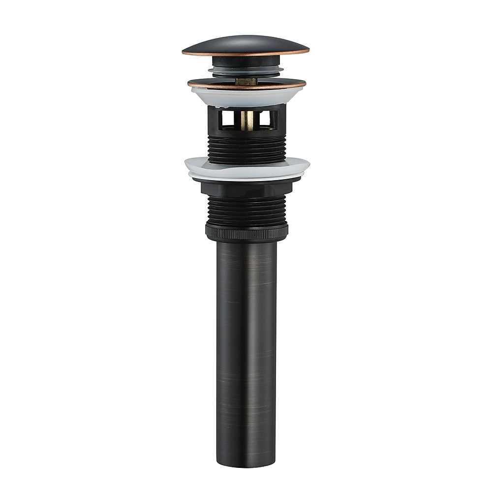Oil-Rubbed Bronze Brass Pop-Up Sink Drain, Contemporary Bathroom Basin Drain with Overflow
