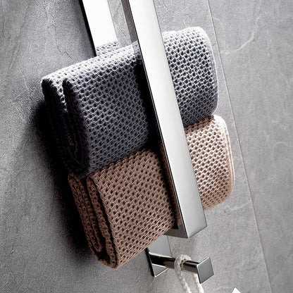 Modern Wall-Mounted Stainless Steel Towel Bar, Self-Adhesive Towel Rack with Integrated Hook, Matte Black / Chrome / Brushed Nickel / Brushed Gold