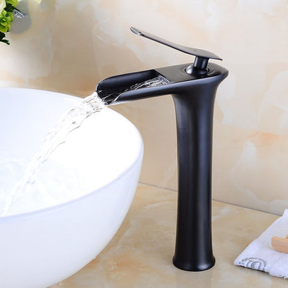 Waterfall Modern Brass Vessel Sink Faucet, Single-Handle Tall Faucet
