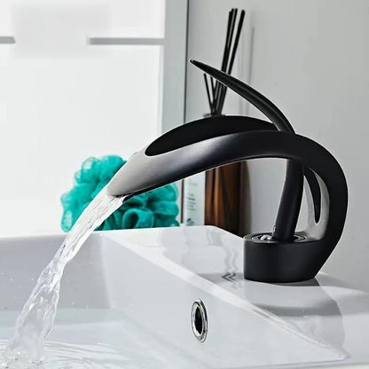 Modern Waterfall Bathroom Faucet, Single-Handle Single-Hole Sink Faucet, Matte Black / Chrome / Brushed Gold / Matte White / Gunmetal