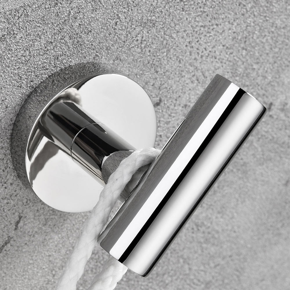 Modern Chrome Robe Hooks, 4-Piece Wall-Mounted Stainless Steel Coat Hooks
