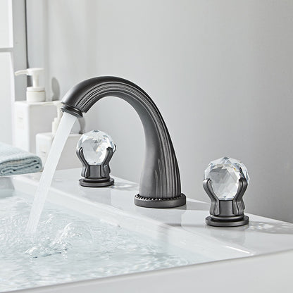 Modern Widespread Bathroom Faucet with Crystal Knob Handles, 3-Hole Double-Handle Brass Basin Mixer Tap, Antique Brass / Brushed Gold / Chrome / Matte Black / Rose Gold / Gunmetal / PVD
