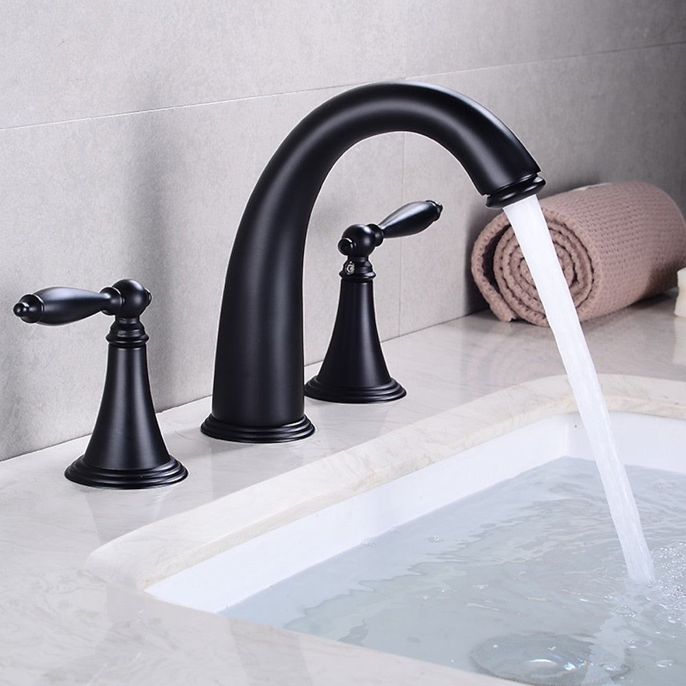 Vintage Widespread Bathroom Faucet, Double Handle 3-Hole Faucet