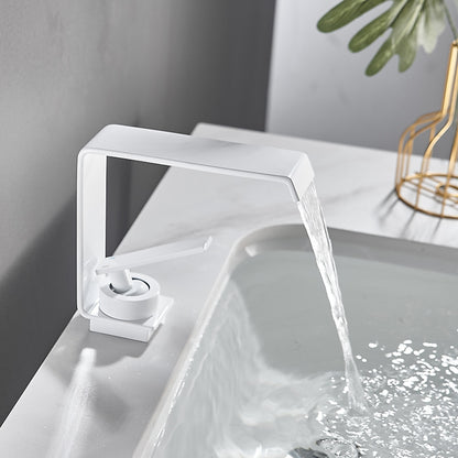 Modern Waterfall Bathroom Faucet, Single-Handle Single-Hole Brass Faucet, Matte Black / Chrome / Matte White