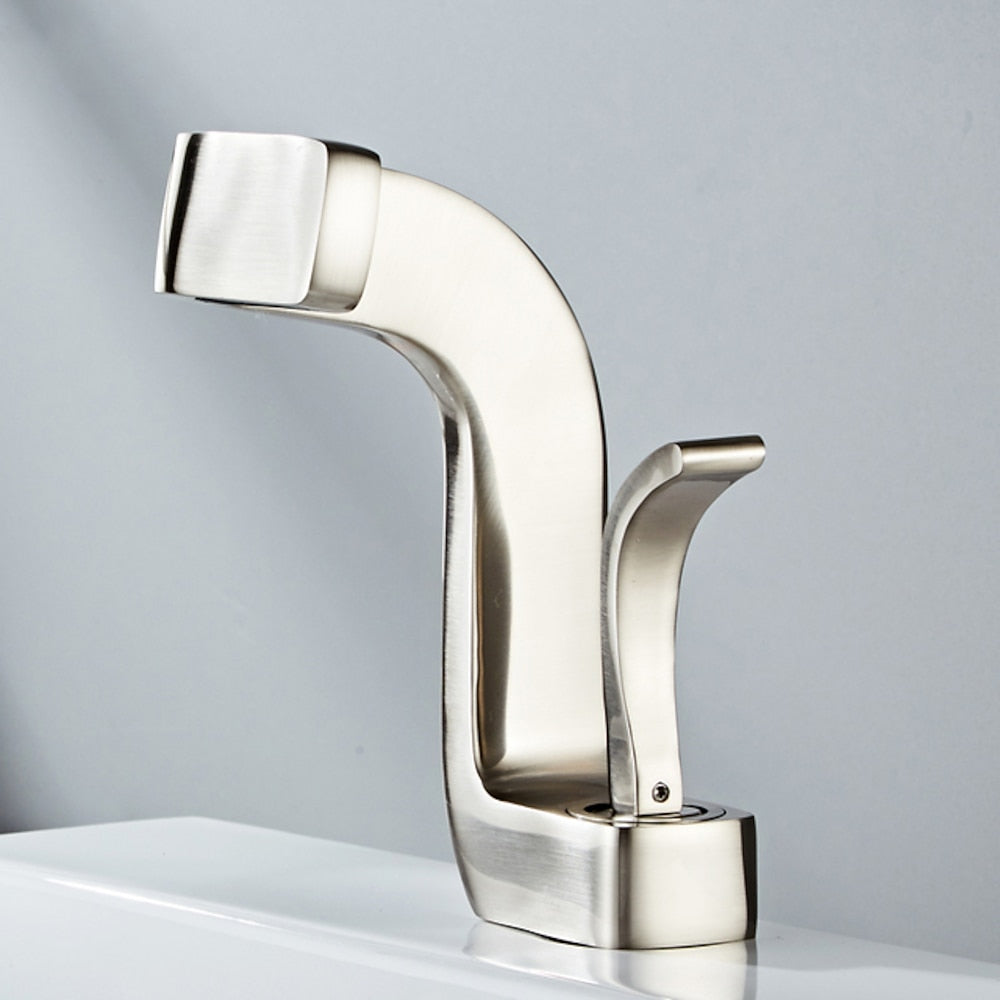 Waterfall Modern Bathroom Faucet, Single-Handle Single-Hole Brass Faucet