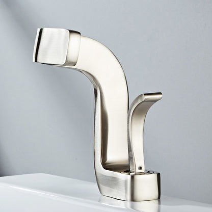 Waterfall Modern Bathroom Faucet, Single-Handle Single-Hole Brass Faucet
