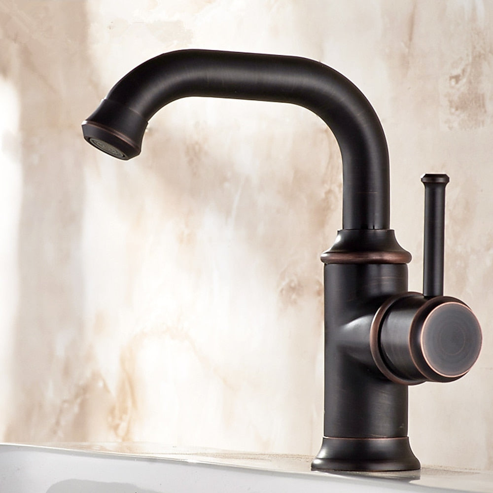 360-Degree Swivel Vintage Bathroom Faucet, Single-Hole Single-Handle Faucet, Antique Brass / Matte Black