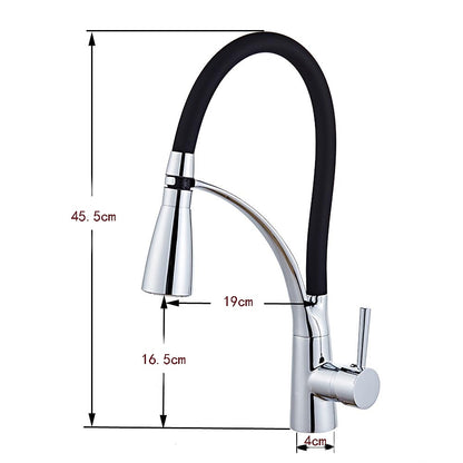 Modern LED Pull-Down Kitchen Faucet, Single-Handle Brass Faucet with Swivel Silicone Hose, Silver / Black / Multi