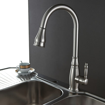 Traditional High-Arc Pull-Down Kitchen Faucet, Single-Handle Single-Hole Brass Faucet, Oil-Rubbed Bronze / Chrome / Brushed Nickel / Polished Gold