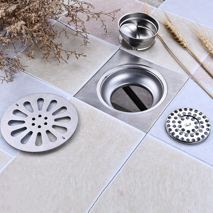 Modern Square Stainless Steel Floor Drain, Removable Cover Shower Drain with Hair Strainer