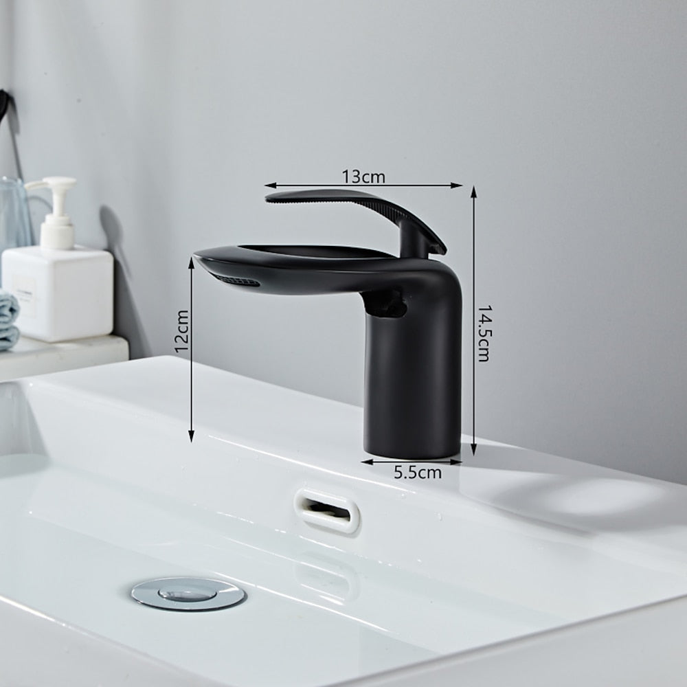 Modern Waterfall Bathroom Faucet, Single-Handle Brass Faucet